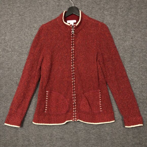 Christopher & Banks Sweater M Womens Vintage Hand Knit Full Zip Cardigan Pockets - Picture 1 of 12